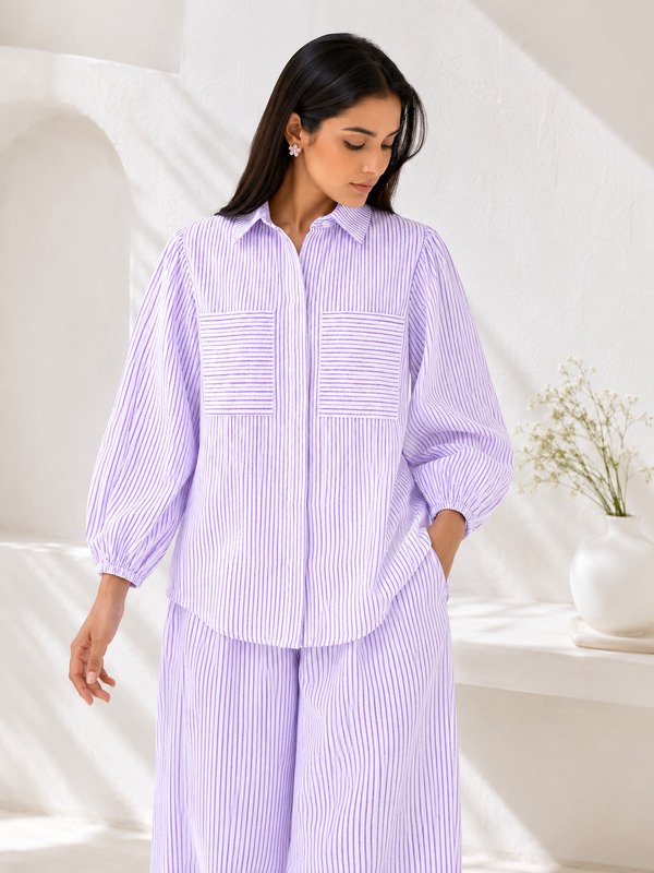 Lilac Handblock Striped Lounge set