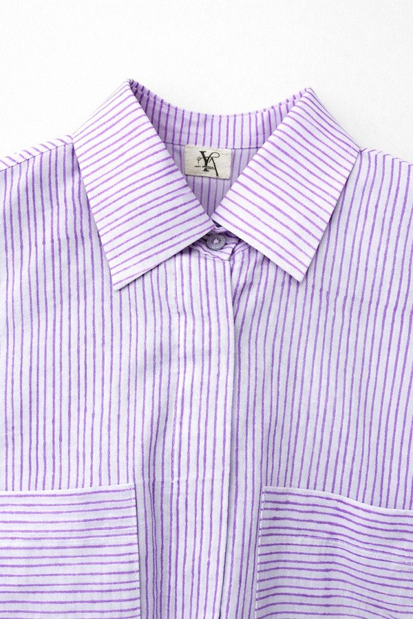 Lilac Handblock Striped Lounge set