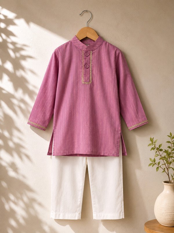 Boys Pink Prism Kurta Pyjama