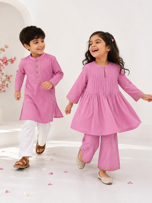 Boys Pink Prism Kurta Pyjama