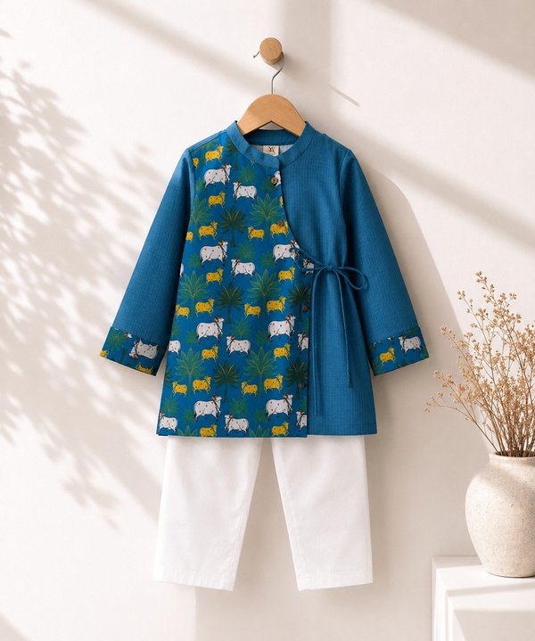 Boys Neel Pichwai Wrap Kurta Set 