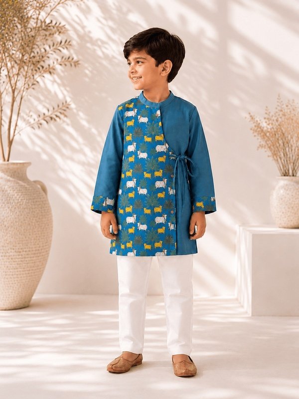 Boys Neel Pichwai Wrap Kurta Set 